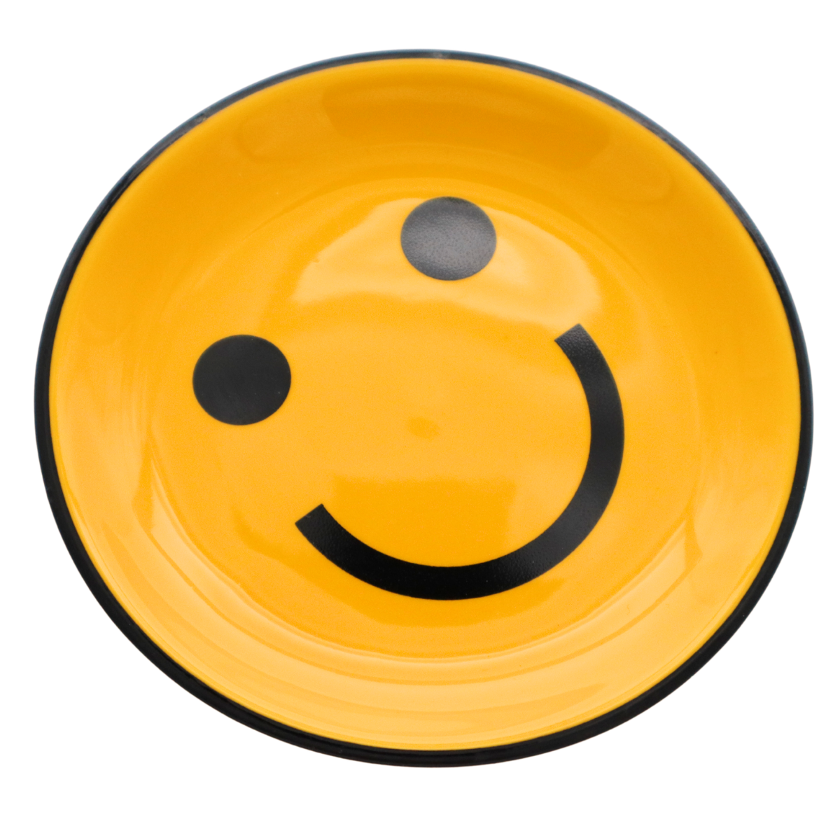 Plat à bibelots Smiley Properly Improper jaune avec visage souriant noir et liseré contrastant