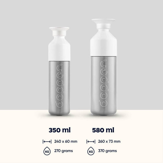 Gourde isotherme Dopper Insulated 580 ml Silver en acier inoxydable avec finition brossée et bouchon gobelet blanc