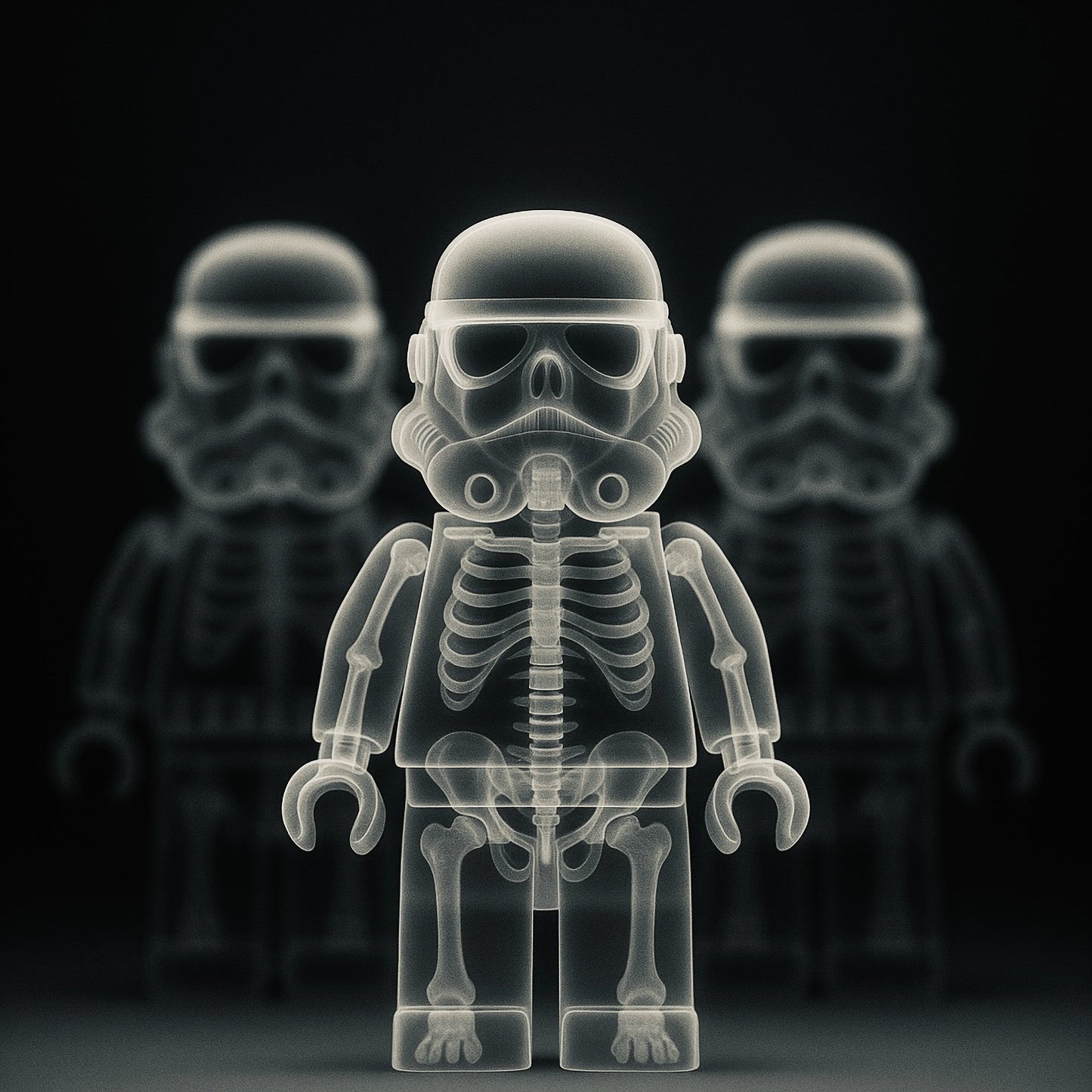 Affiche "X-Ray Trooper" – Figurine radiographiée style pop art en noir et blanc