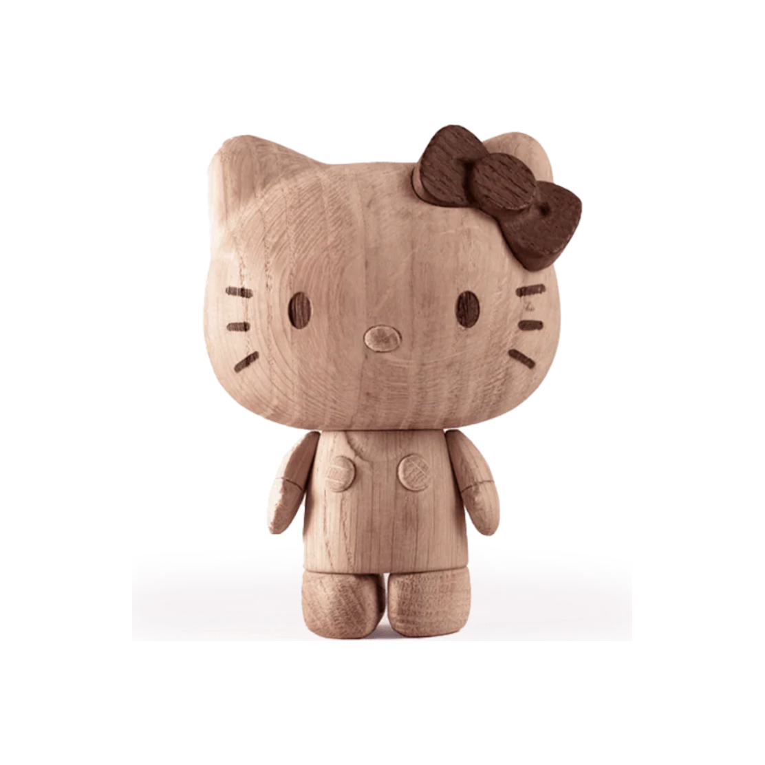 Sculpture Hello Kitty en bois naturel et noyer, design épuré par la marque danoise Boyhood