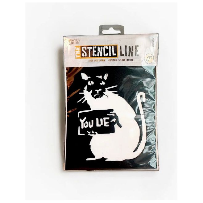 Pochoir Banksy “You Lie” format A4 – plastique souple réutilisable avec rat street art