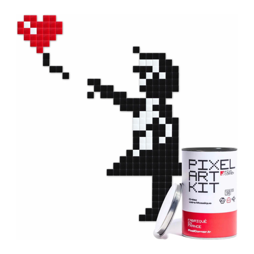 Mosaïque Pixel Art Big Girl w/o Balloon – kit DIY Pixel Corner avec boîte métal – design Banksy