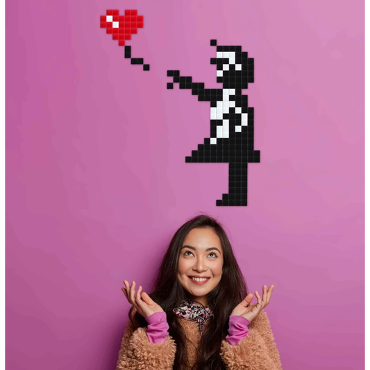Mosaïque Pixel Art Big Girl w/o Balloon – kit DIY Pixel Corner avec boîte métal – design Banksy