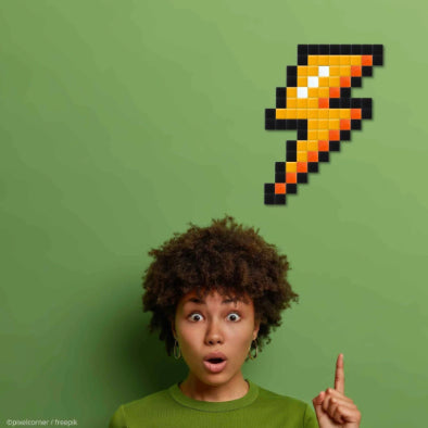 Mosaïque Pixel Art éclair “Lightning Bolt” – kit DIY Pixel Corner avec boîte métal – carreaux en verre coloré