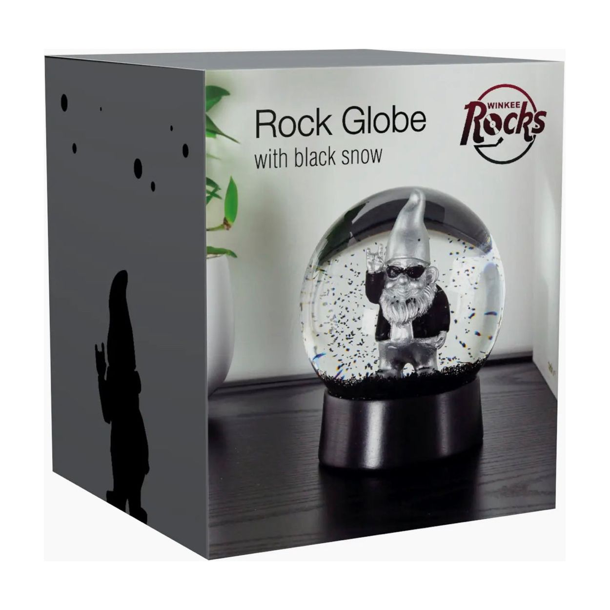 Boule à neige nain rockeur neige noire – Rock Globe Winkee – Objet déco original