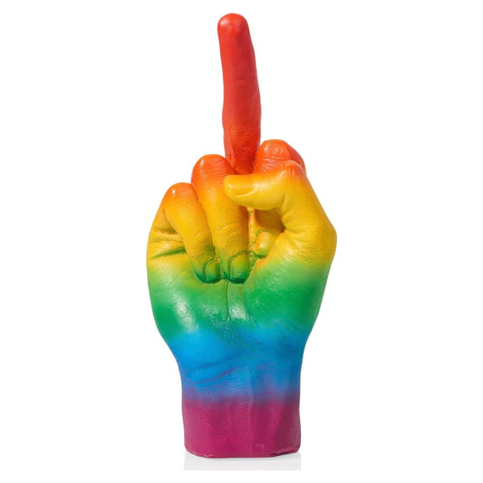 Sculpture Le Doigt Rainbow – main arc-en-ciel provoc Bitten