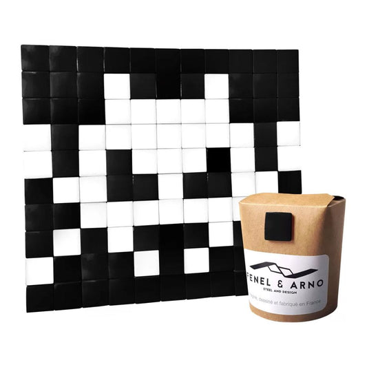 Mosaïque Invaders noir et blanc en carreaux de verre – design Fenel & Arno – style pixel
