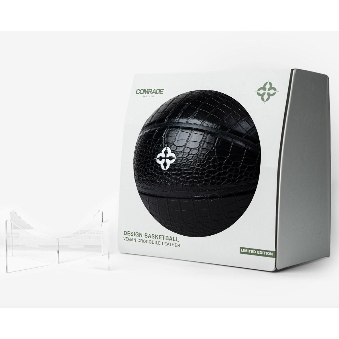 ballon de basket noir effet crocodile en cuir vegan sur socle – Comrade Berlin