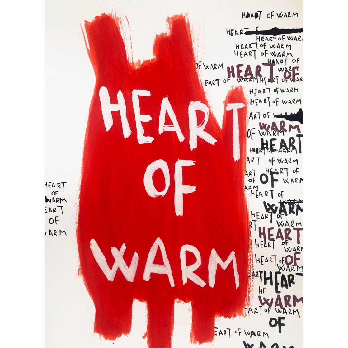 affiche Heart of Warm de l’artiste Hélène Lelimouzin, fond rouge vibrant avec typographie blanche expressive