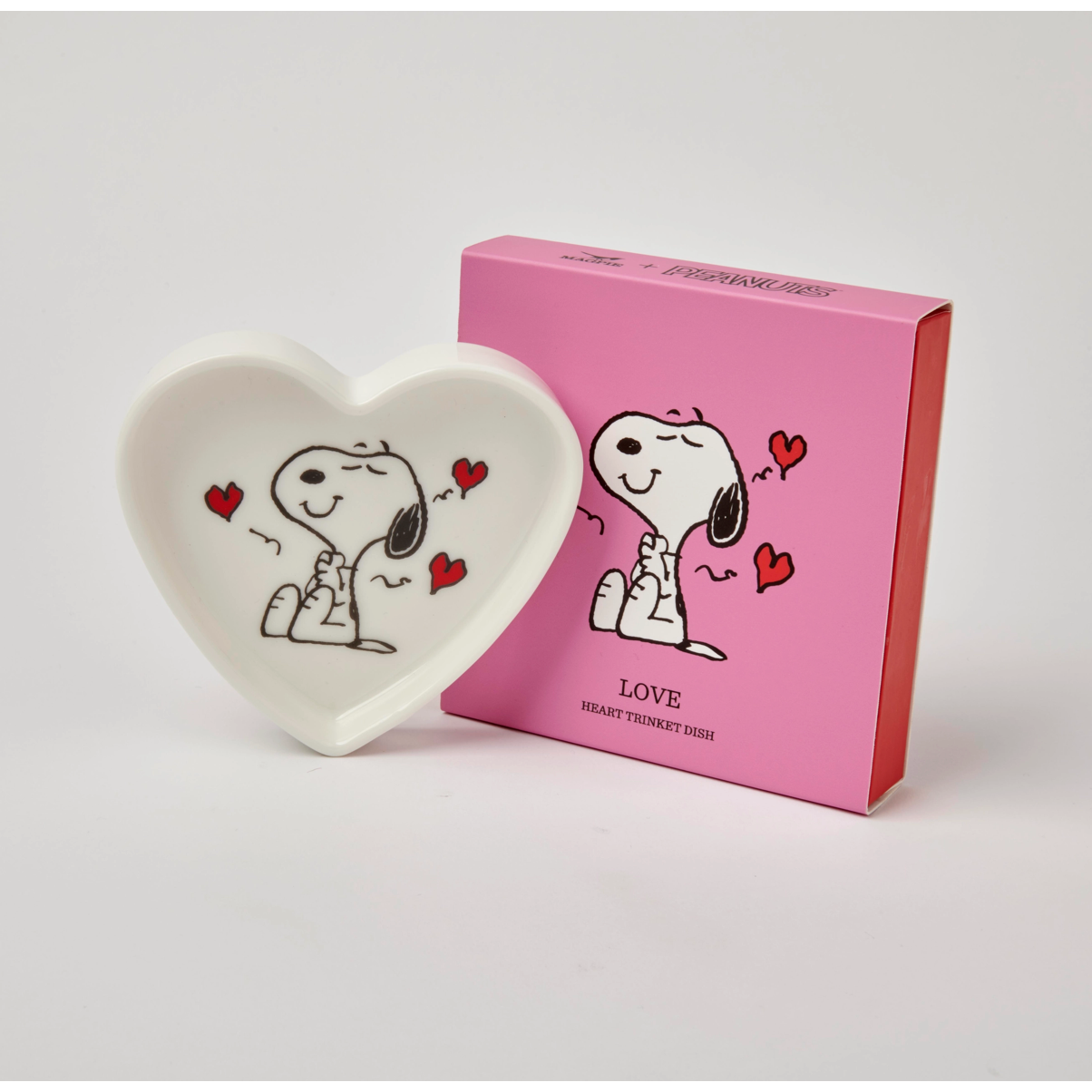 Plat à bibelots cœur Peanuts Snoopy "Love" en céramique avec packaging rose