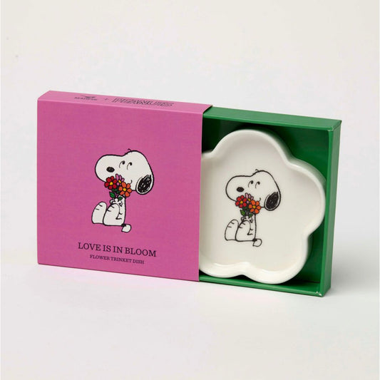Plat à bibelots cœur Peanuts Snoopy "Flowers" en céramique avec packaging rose illustré