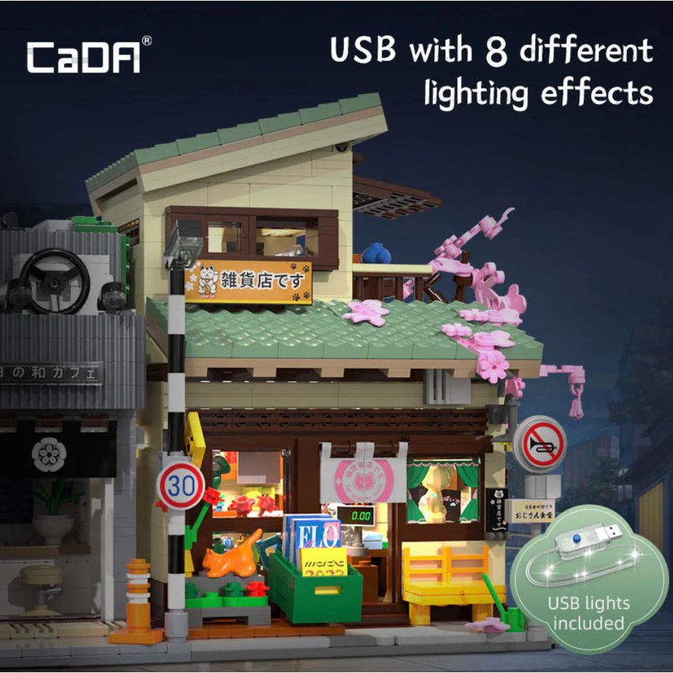 Kit de construction Cada "Kitty’s Grocery", maison japonaise 921 pièces avec éclairage LED