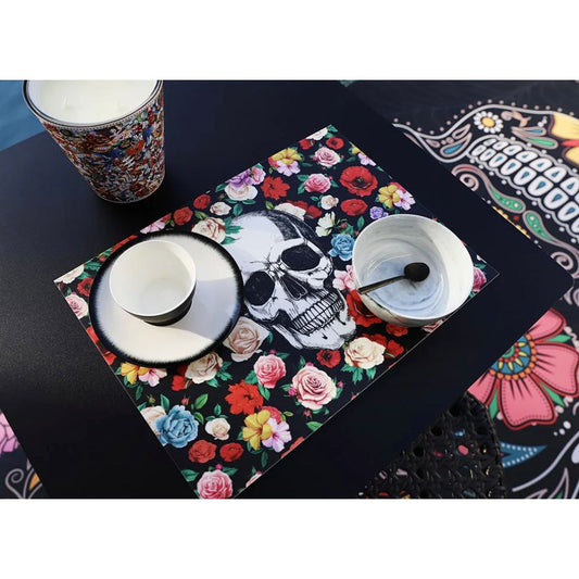 Set de table en vinyle Podevache Flower Tattoo, crâne et fleurs colorées