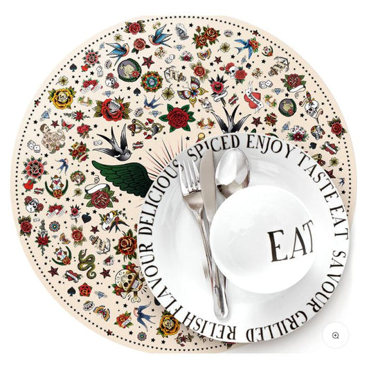 Set de table rond en vinyle Podevache Tattoo, motif old school