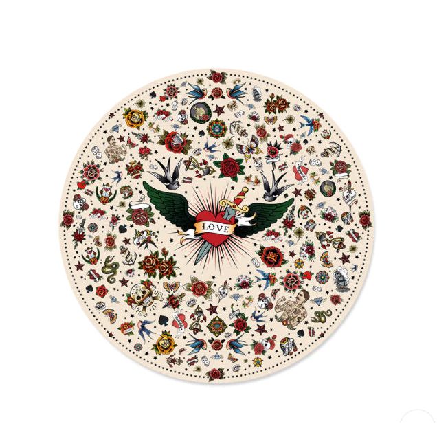 Dessous de verre rond en vinyle Podevache Tattoo beige, motif old school
