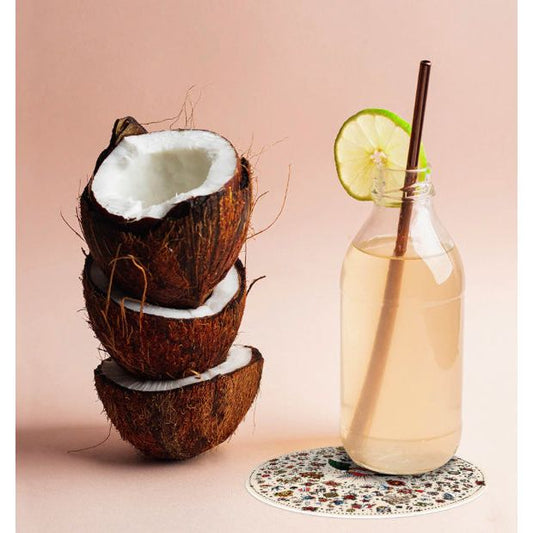 Dessous de verre rond en vinyle Podevache Tattoo beige, motif old school