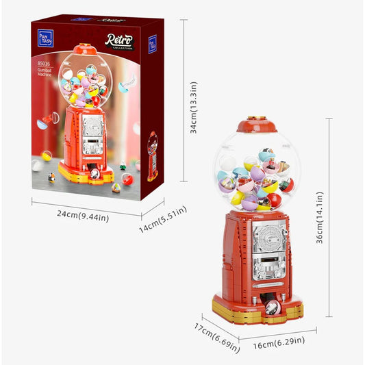 Pantasy Gumball Machine rétro à construire, set de briques avec boules colorées (36 cm)