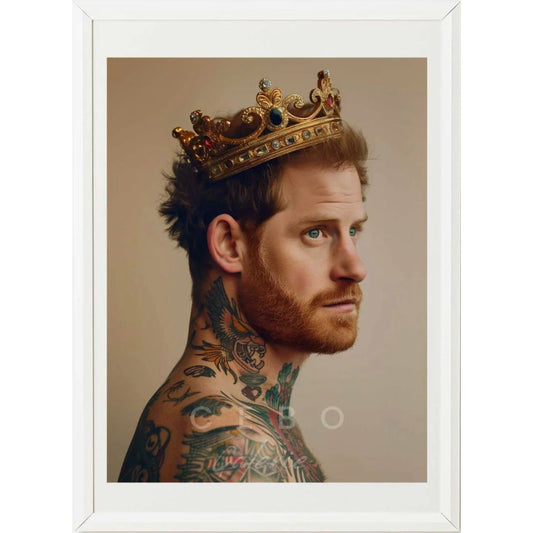 Affiche "Rebel Harry" – Cebo Galerie, portrait tatoué avec couronne