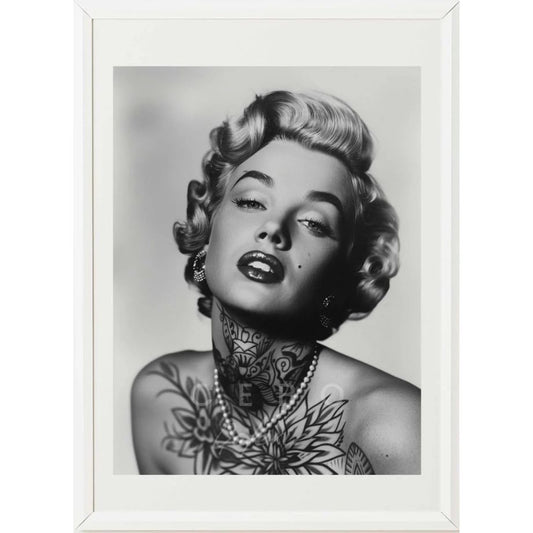 Affiche "Combat de Marilyn" – Cebo Galerie, portrait noir & blanc avec gants de boxe rose