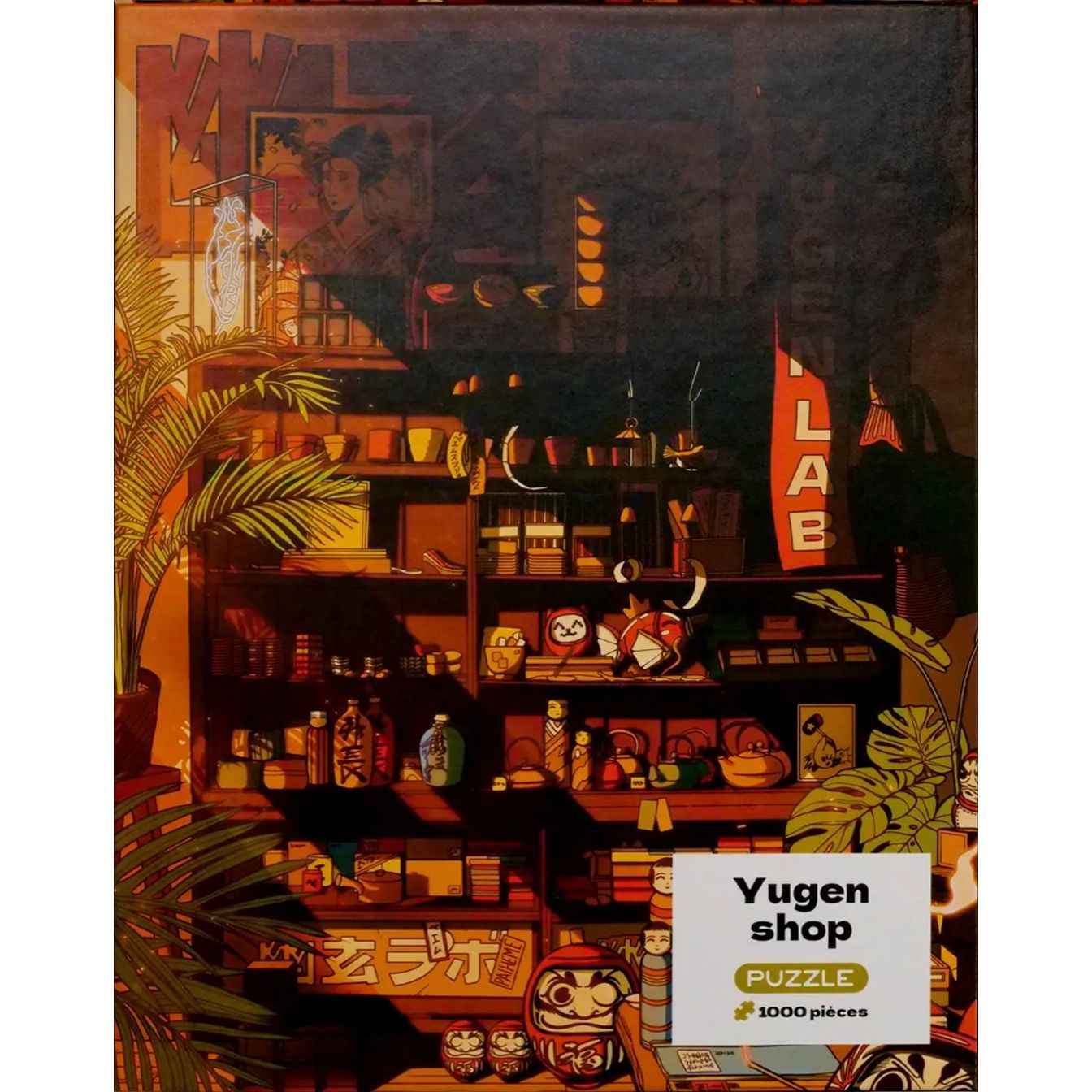 Puzzle "Yugen Shop" Paiheme Studio – boutique japonaise vintage illustrée, ambiance dorée et rétro, puzzle 1000 pièces