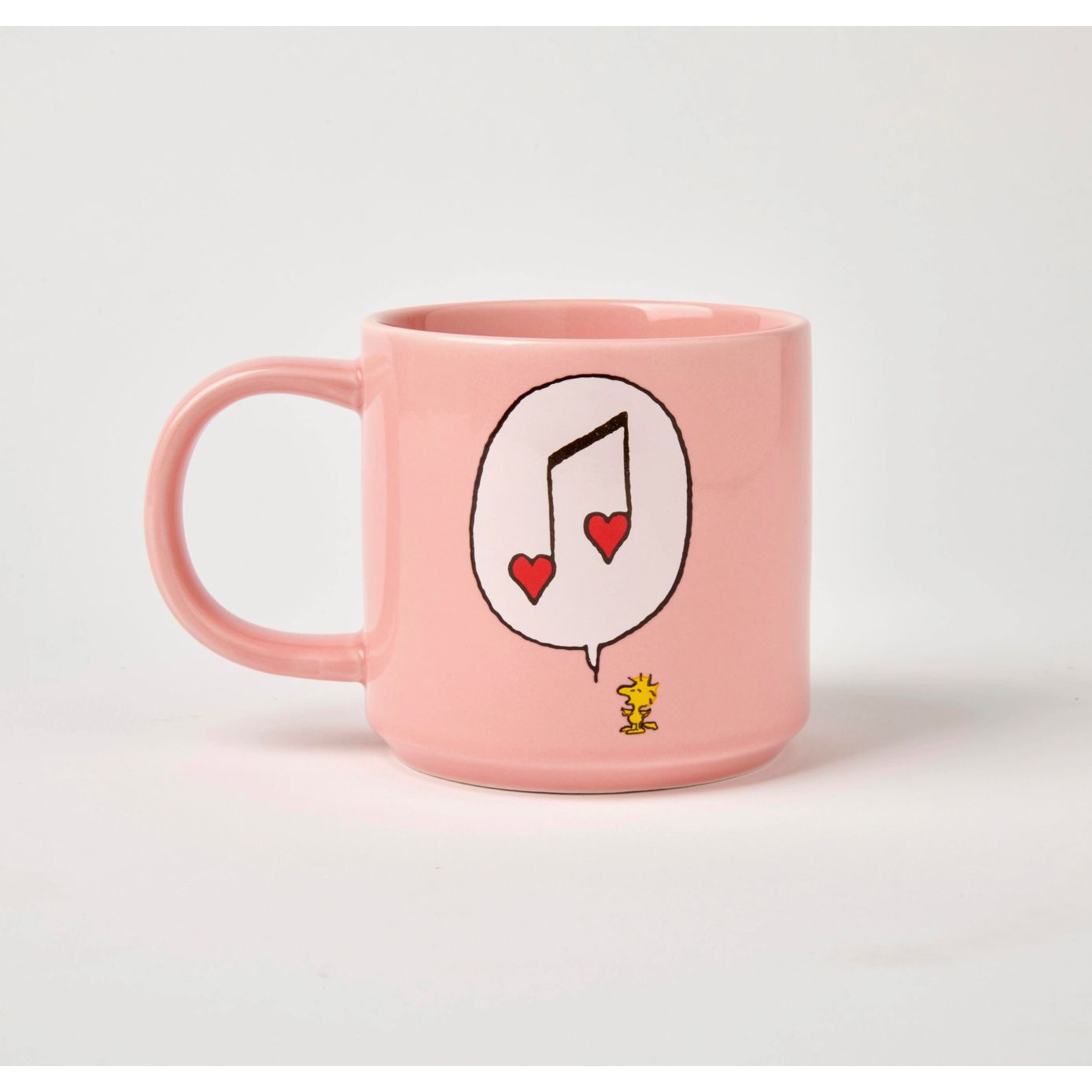 Mug Peanuts "Love Song" Magpie – Snoopy et Woodstock enlacés sur fond rose avec cœurs rouges, céramique 350 ml.