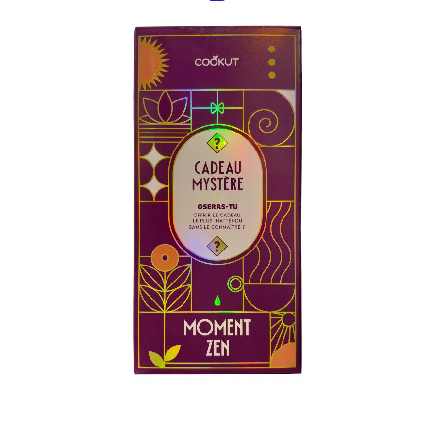 – Coffret Cadeau Mystère Moment Zen Cookut
– Boîte cadeau surprise bien-être Cookut
– Coffret Cookut Moment Zen packaging