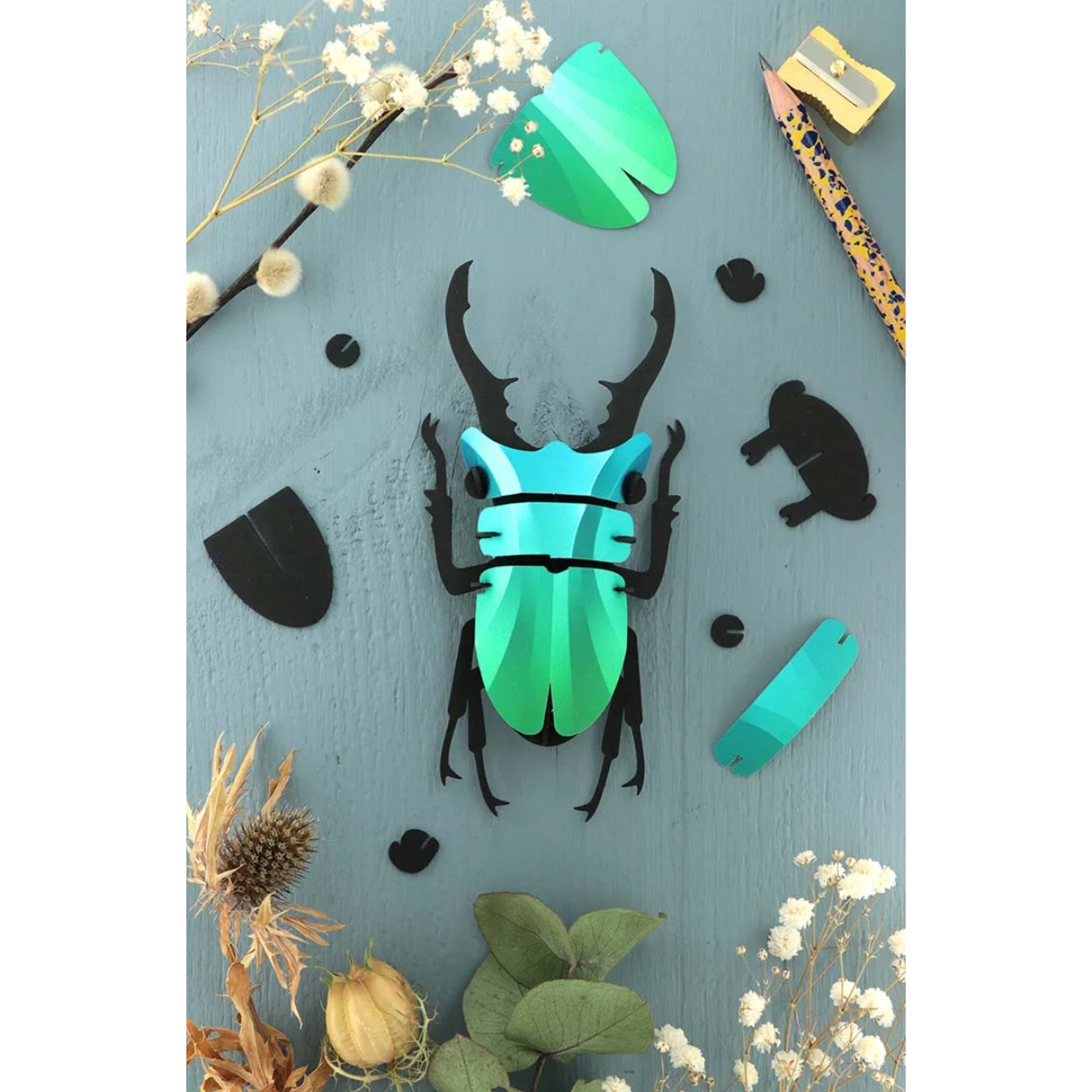 Lucane Cerf-Volant 3D Assembli en papier Vert Caraïbes métallisé à assembler soi-même