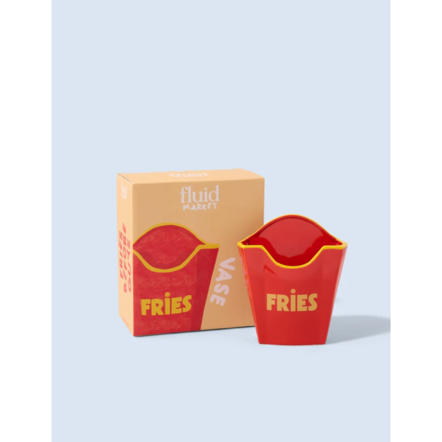 Vase Frites Fluid Market en céramique rouge et jaune inspiré d’un cornet de frites