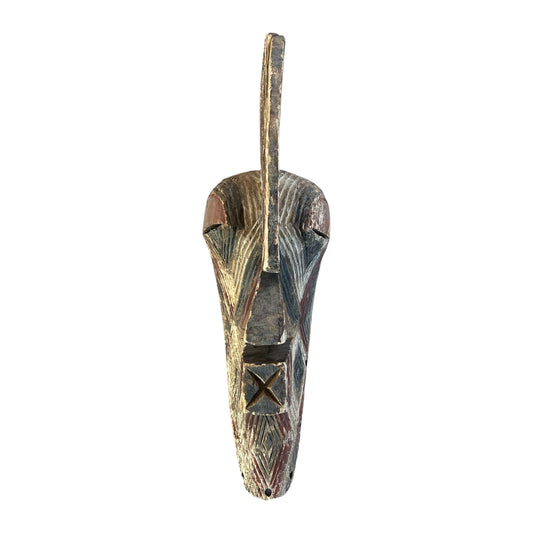 Masque Songye africain en bois sculpté – art tribal du Congo aux motifs géométriques