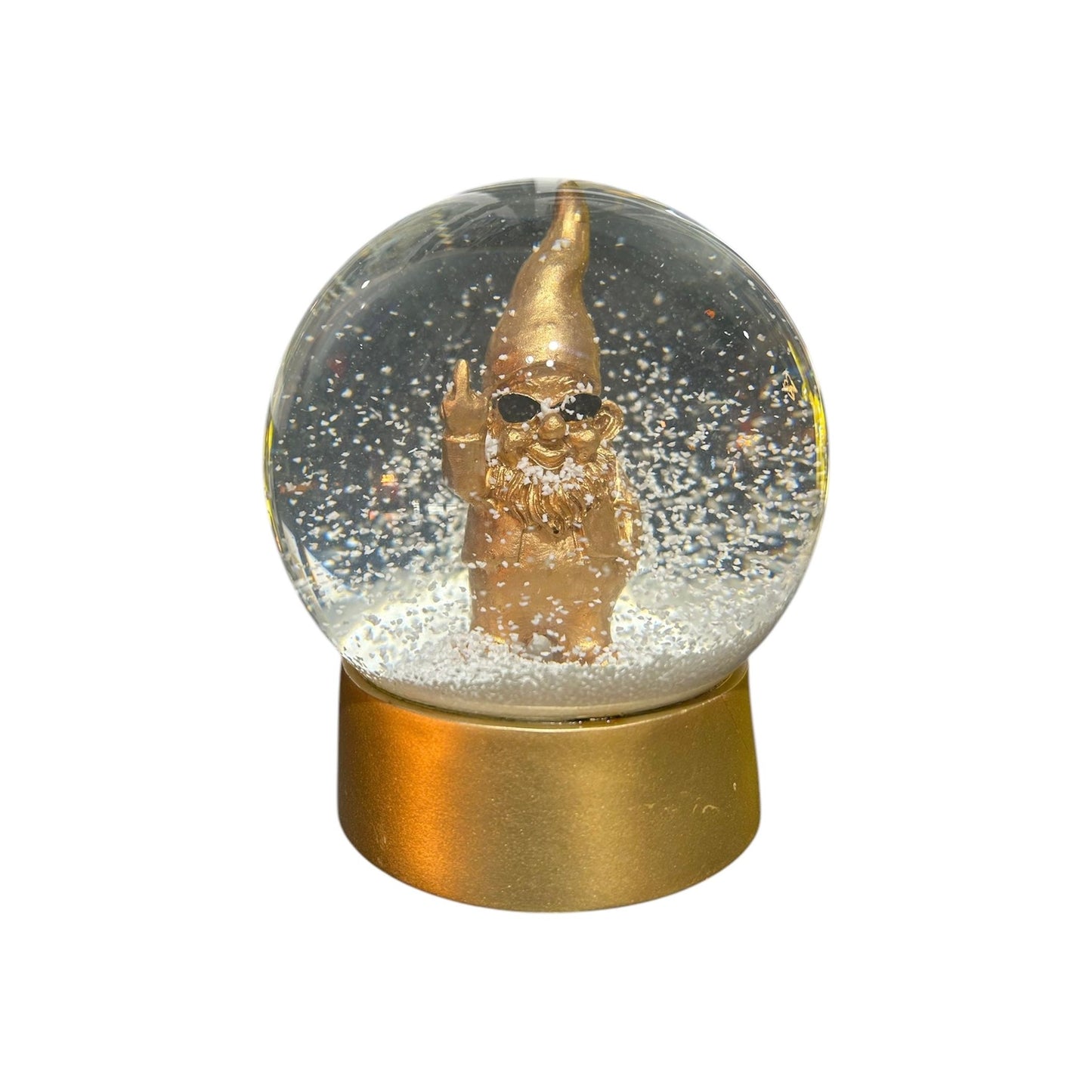 Boule à neige nain doré doigt d’honneur – Objet déco décalé et humoristique