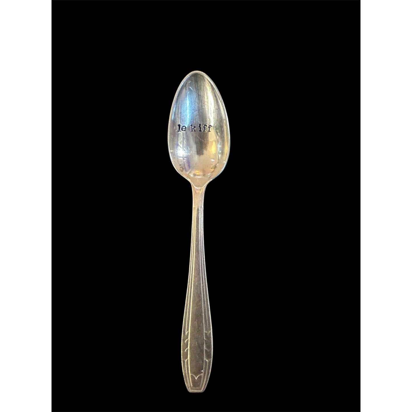 Cuillère vintage en métal argenté gravée "le kiff", style rétro et humoristique