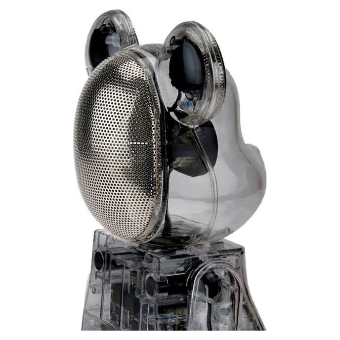 Enceinte Bluetooth Be@rbrick 400% x Rinaro au design transparent futuriste, avec haut-parleur intégré