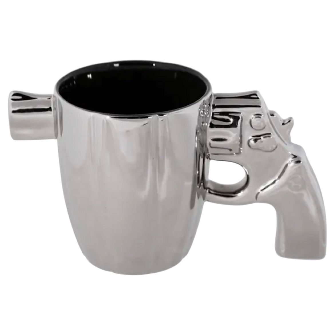 Mug pistolet chrome avec poignée en forme de revolver – tasse design originale en céramique