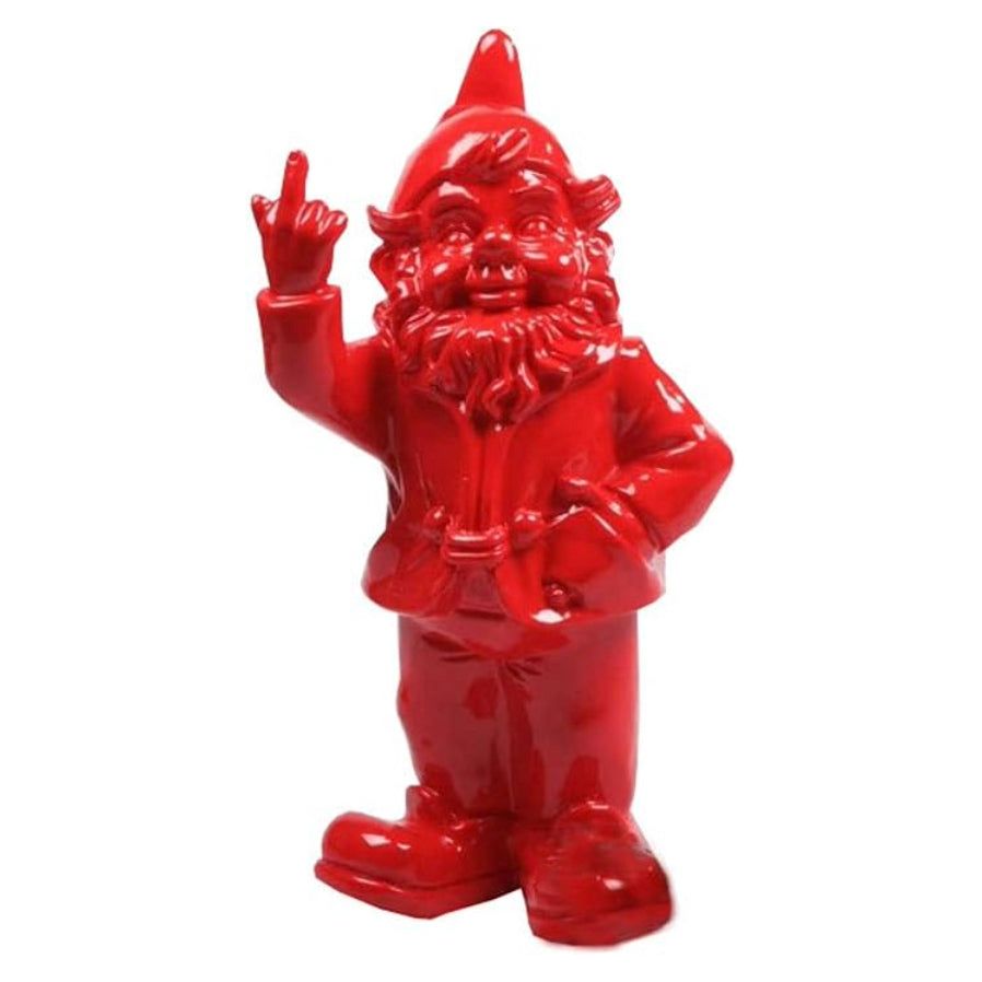 Nain de jardin rouge insolent doigt d’honneur – décoration extérieure humour