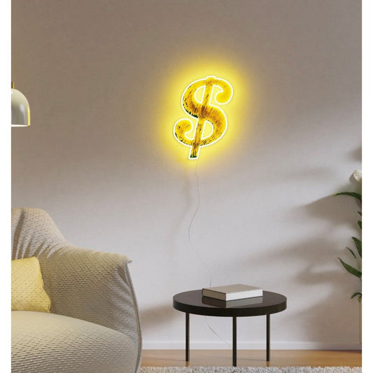 Néon Andy Warhol Dollar Sign – Yellow Pop - Boutique Ømm
