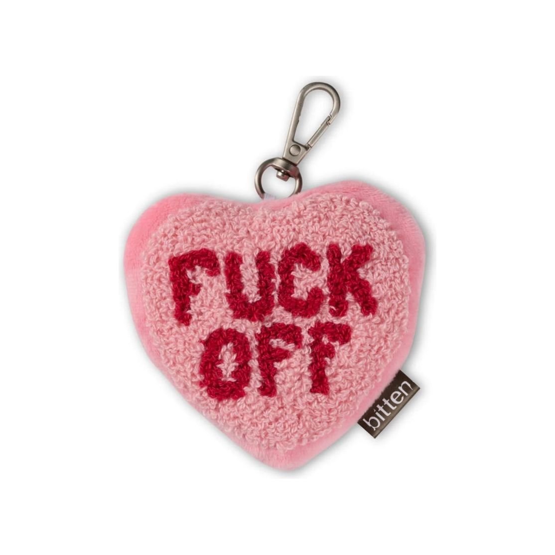Porte-clés cœur F*ck Off – Bitten – rose punchline en bouclette - Boutique Ømm