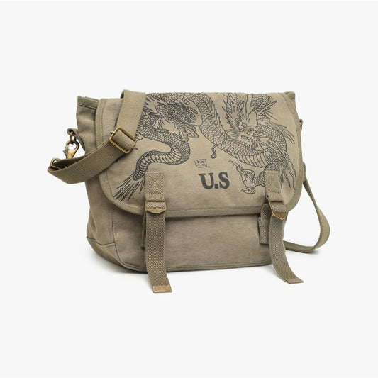 Sac US kaki Tin-Tin messenger bag dragon tattoo vintage