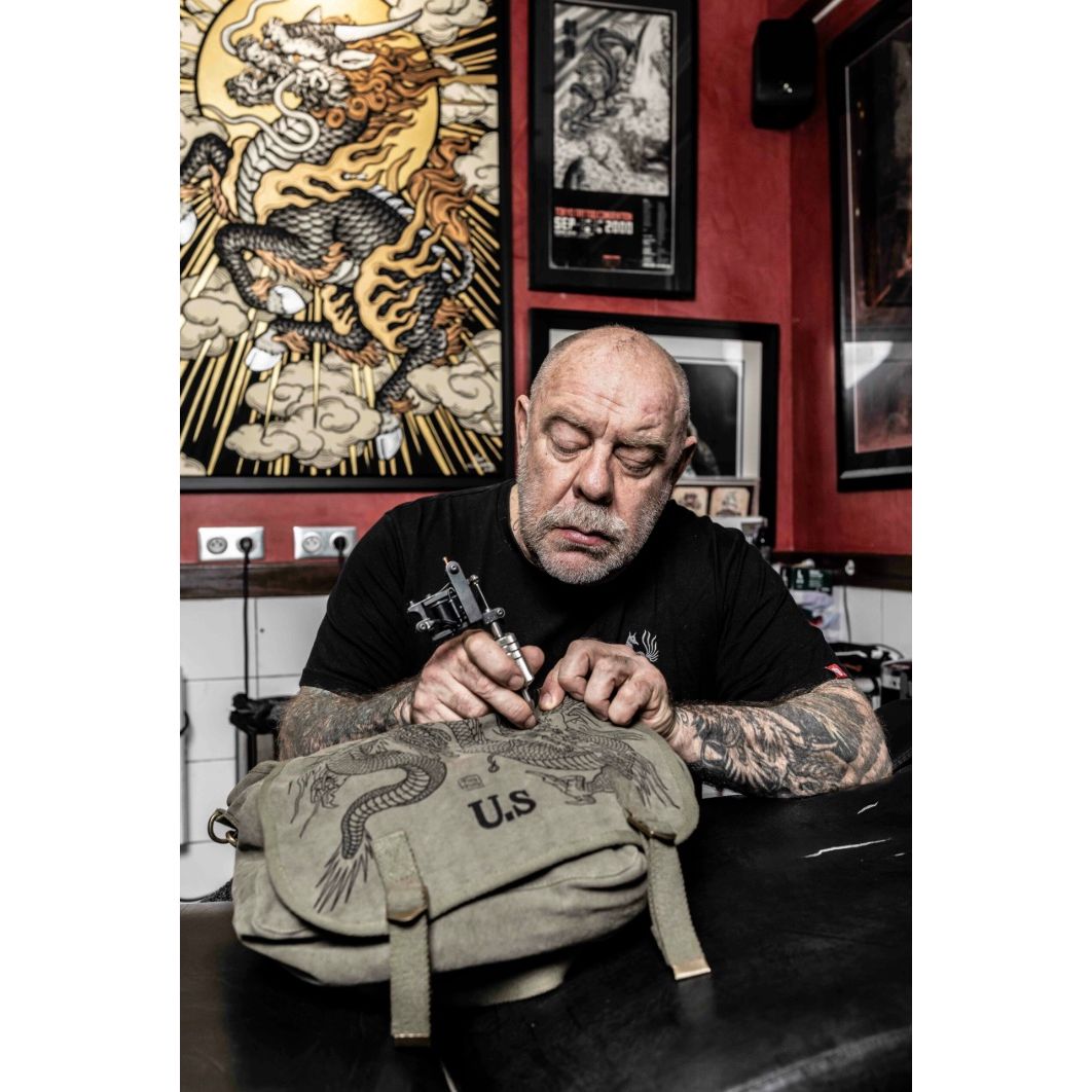 Sac US kaki Tin-Tin messenger bag dragon tattoo vintage