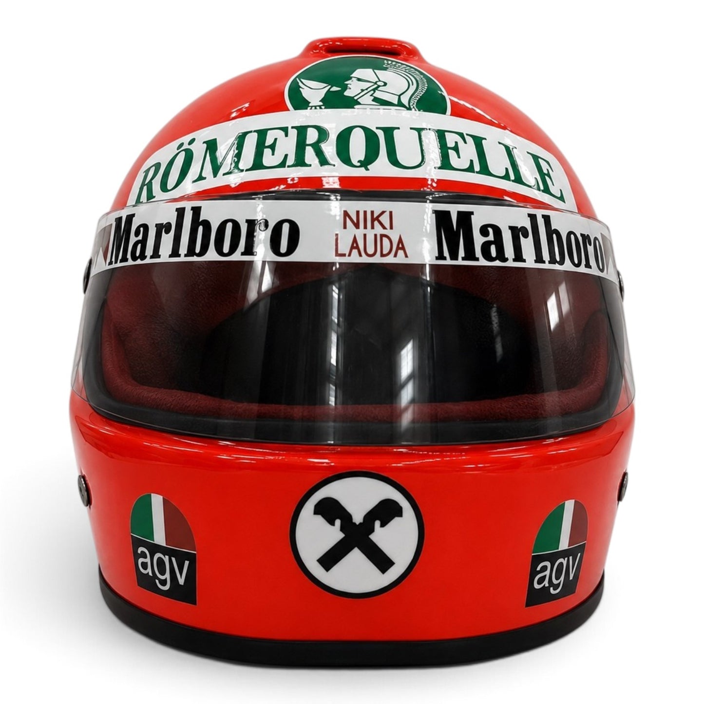 Casque Replica Niki Lauda Grand Prix d’Allemagne 1976 Nürburgring inspiré du casque porté au volant de la Ferrari 312 T2
