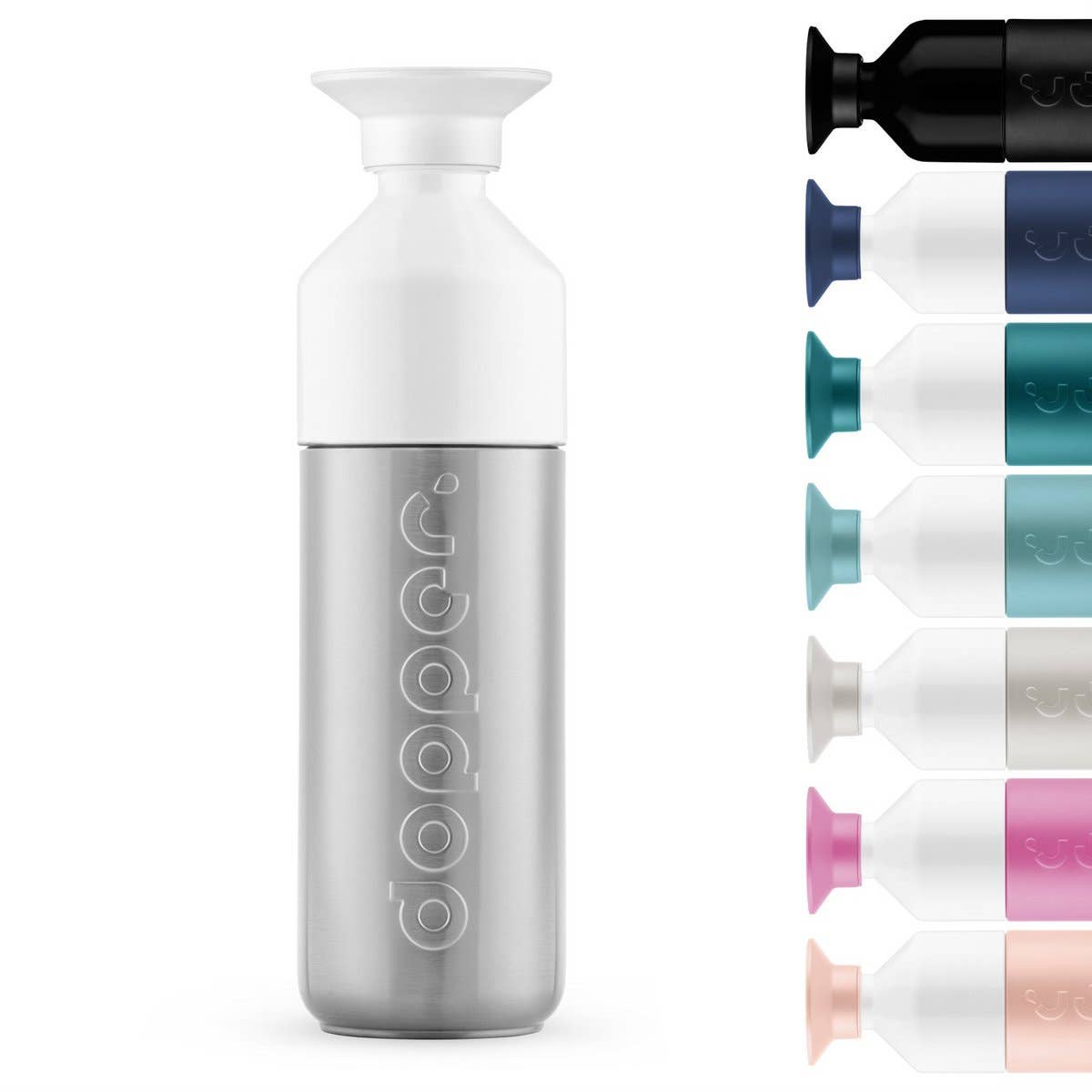 Gourde isotherme Dopper Insulated 580 ml Silver en acier inoxydable avec finition brossée et bouchon gobelet blanc