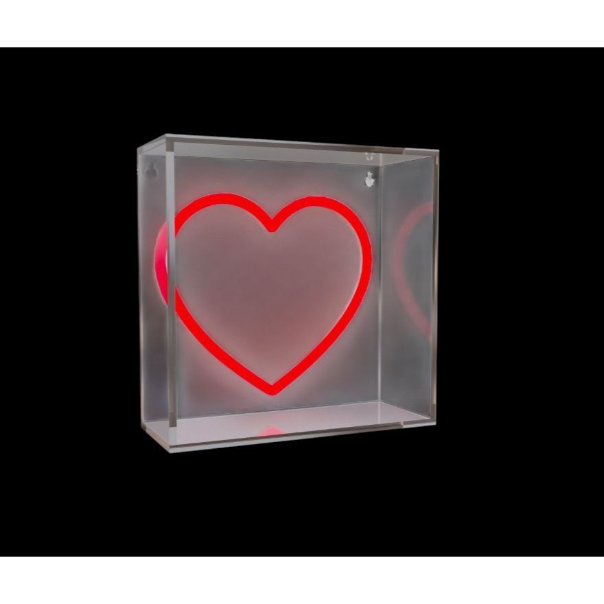 Enseigne néon rouge en forme de cœur dans boîte transparente – Candyshock