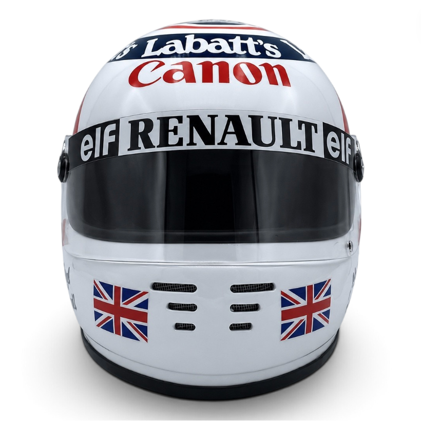 Casque Replica Nigel Mansell 1992 blanc bleu marine et rouge inspiré du casque du Champion du monde de Formule 1