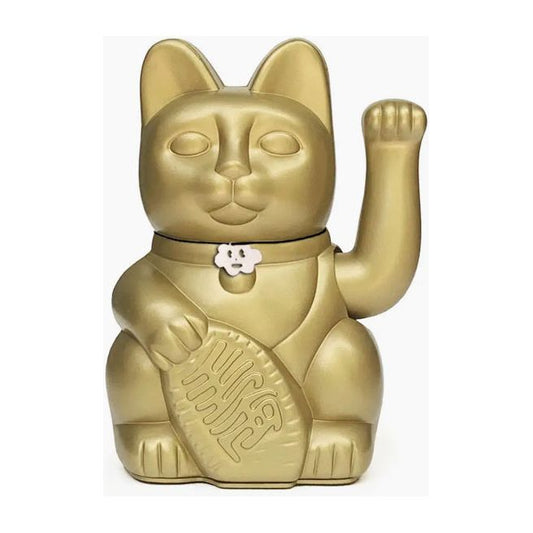Chat porte-bonheur doré design de Diminuto Cielo, maneki-neko revisité en version contemporaine