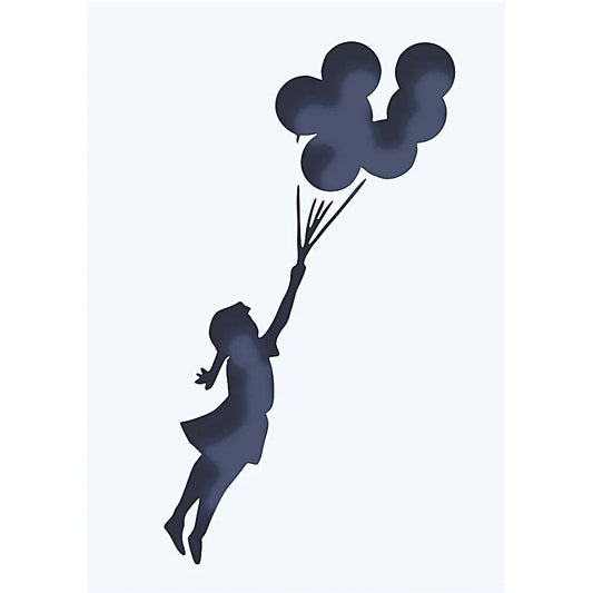 Pochoir Banksy “Girl with Balloons” format A4 – plastique souple réutilisable pour art urbain et décoration créative