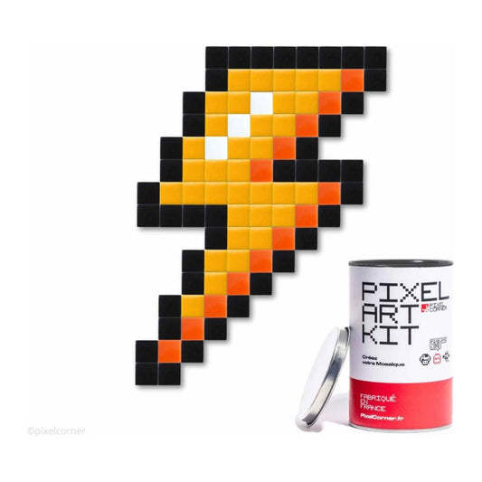 Mosaïque Pixel Art éclair “Lightning Bolt” – kit DIY Pixel Corner avec boîte métal – carreaux en verre coloré