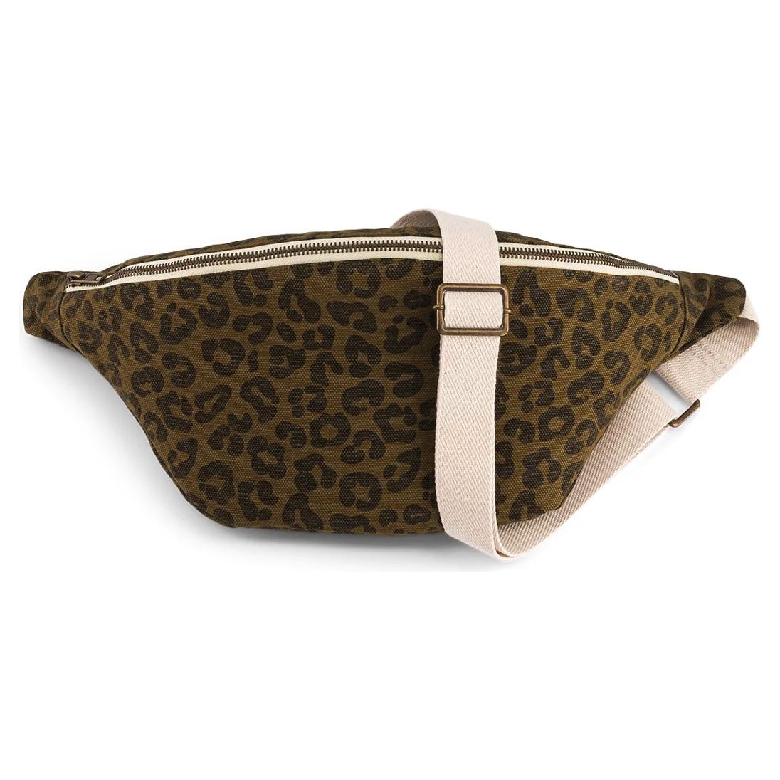 Sac banane Rose in April – imprimé léopard olive – fermeture métal et bandoulière réglable
