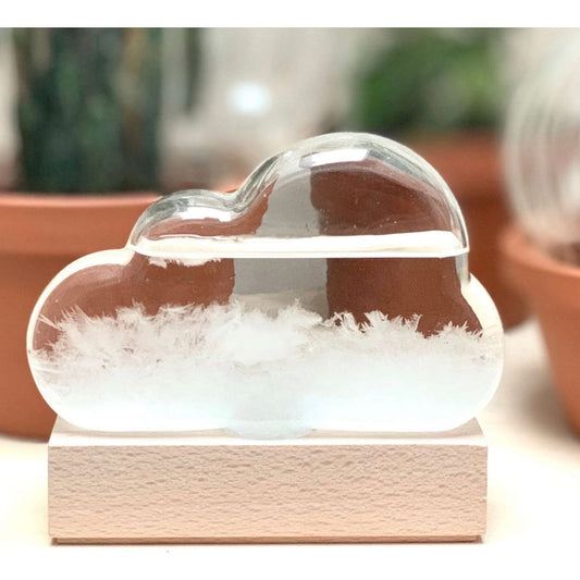 Baromètre nuage en verre sur base bois – Bitten – Objet déco météo design et poétique