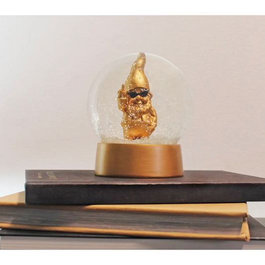Boule à neige nain doré doigt d’honneur – Objet déco décalé et humoristique