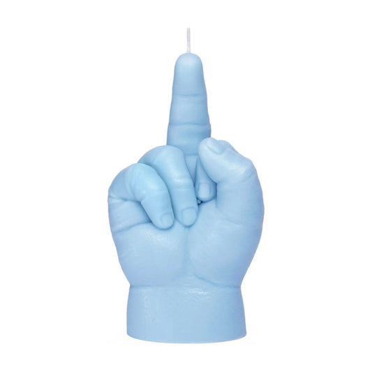 Bougie Candlehand F*ck You Baby – main de nourrisson bleue avec doigt levé