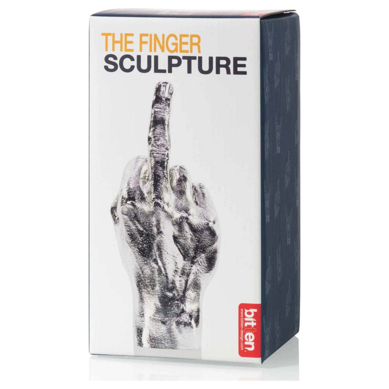 Sculpture Le Doigt argent – main déco chromée provoc – Bitten